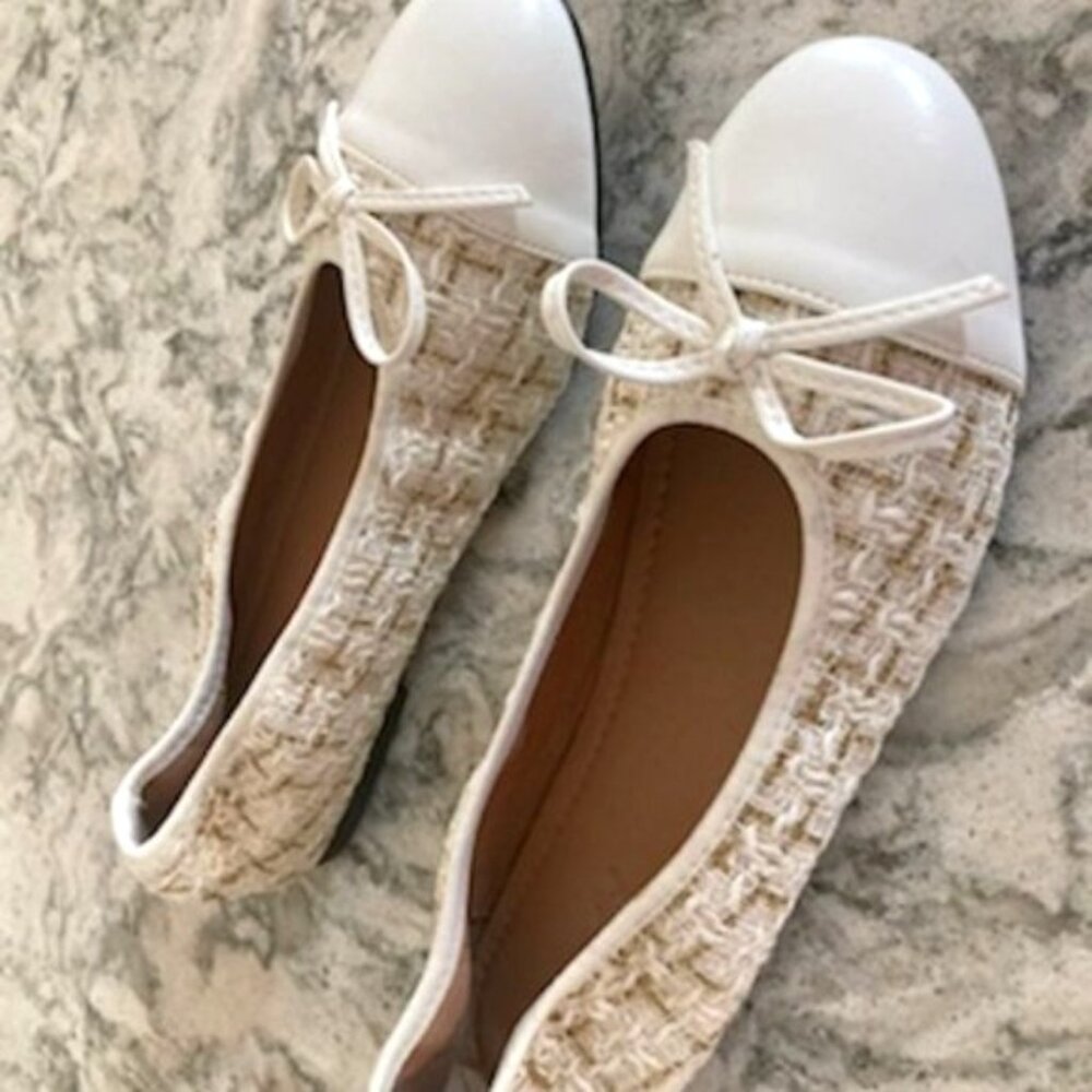 New White Boucle Ballet Flats/Espadrilles/Shoes Fits Size 8.5